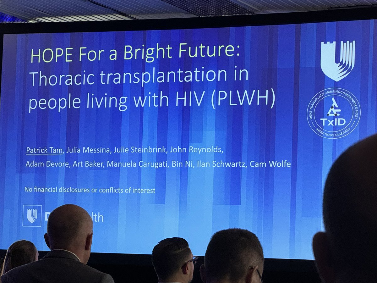 Patrick Tam from Duke shares their experience in thoracic organ transplants with patients living with #HIV. No ART adjustments needed, good viral control and excellent #LungTransplant outcomes. #ISHLT2024