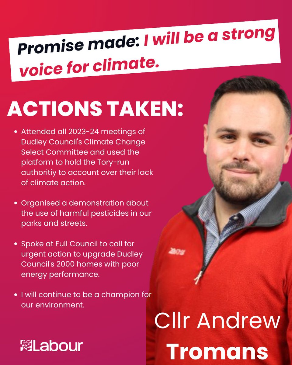 During my campaign last year, I promised to be a strong voice for climate. I have used my platform as a Local Councillor to hold Tory-run Dudley Council to account for their woeful environmental record. Here are some highlights 👇