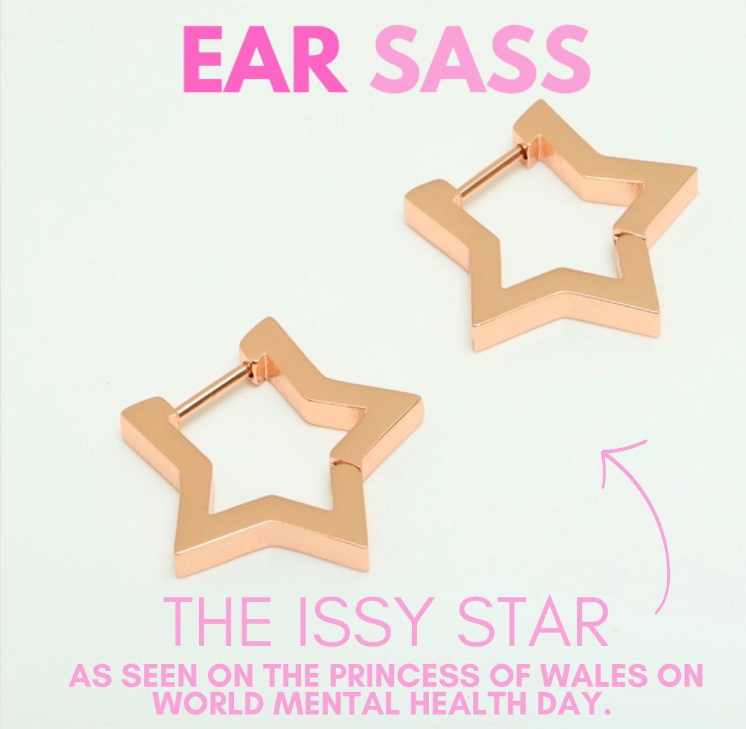 These are the Issy Star earrings for those who don’t know. Issy was my cousin who took her life last year and the Princess wore them on World Mental Heath day in her honour. We donate £5 from every sale to @BraveMind14 thank you for all your support. earsass.com/products/issy-…