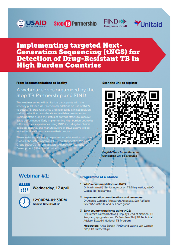 Join us on Wednesday 17 April for the first webinar of a series on implementing targeted Next-Generation Sequencing (tNGS) for detection of drug-resistant TB in high burden countries! Register here: us06web.zoom.us/webinar/regist… @FINDdx @USAID @UNITAID