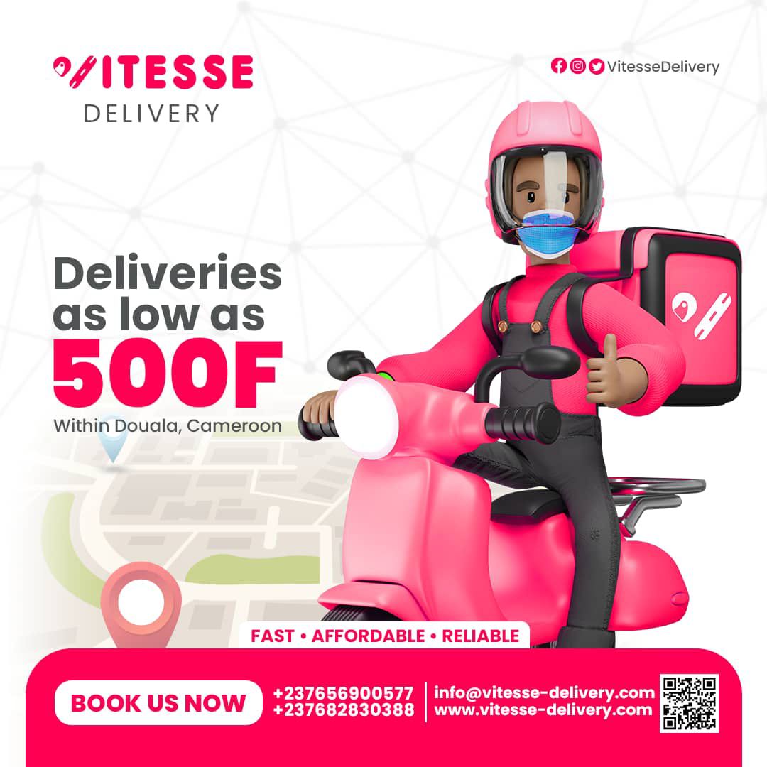 Business people in Douala- online vendors etc. Things just got better for you.💥 With Vitesse Delivery, you can make timely home deliveries all over Douala at very low prices. Yes!!! As low as 500frs. BOOK THEM TODAY! 656 90 05 77 /682 83 03 88 #Vitesse #HomeDeliveryInDouala