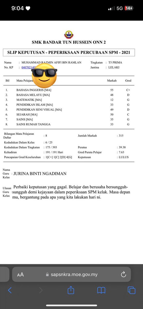 Pendidikan Islam dapat G. Sebab tu jadi Walaun. 😅😅😅