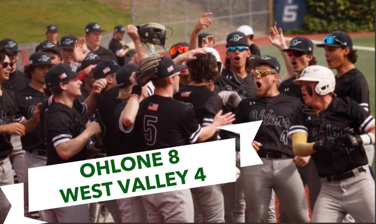 Ohlone wins again, this time 8-4, at West Valley. Ray Hernandez goes 8 inns for the win while Nico (Azpilcueta) & Niko (Lombardi) do bulk of the damage at the plate. Carson Burnett with 3 hits also. Gades and WV play Game 3 of Series tomorrow at Ohlone. Start time is 2:00.