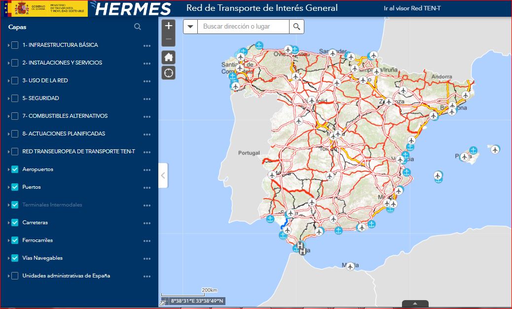 Red de Transporte de Interés General con el visualizador de mapas Hermes vialibre-ffe.com/noticias.asp?n… (Acceso a la Plataforma transportes.gob.es/ministerio/pro…)