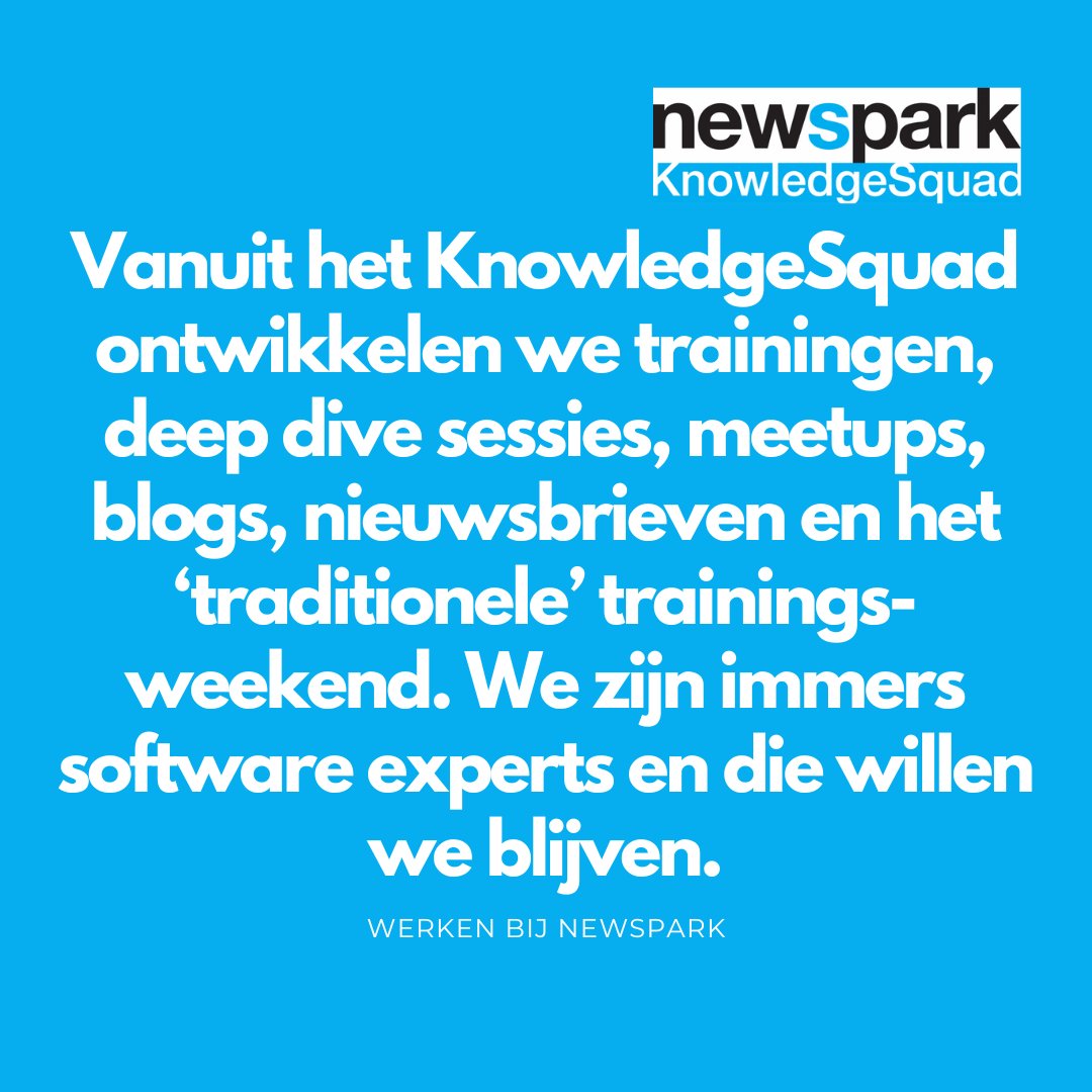 newsparkbv's tweet image. People first! De kennis van onze consultants koesteren wij en daar hebben meerdere partijen baat bij: onze klanten, onze consultants en newspark.
#knowledgesquad #softwareexperts #testautomatisering #werkenbijnewspark