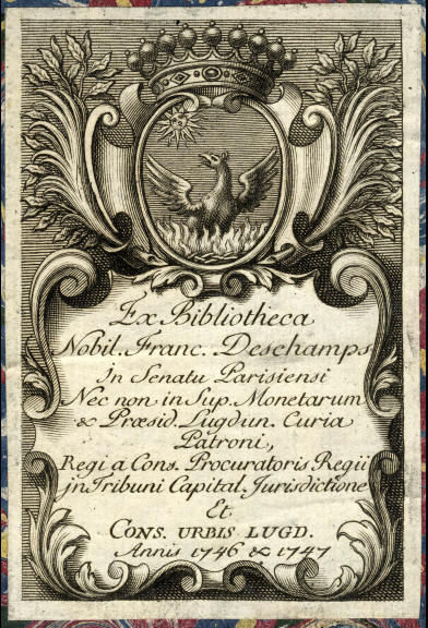 'D'azur, au phénix sur son brasier, fixant un soleil d'or à dextre' est l'emblème du numismate, François Deschamps (1703-1782), nommé en 1734 garde du cabinet des médailles de la Ville de Lyon #LesArmoiriesDuVendredi ➡️vu.fr/oiyHw