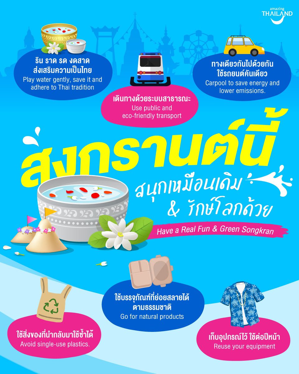 💙💚 Songkran is the occasion where we celebrate the season with water. And we can always help save this scarce natural resource with a green conscience. Here’s how: ✦ Save water and adhere to the Thai tradition by gently sprinkling and pouring water from a small container…