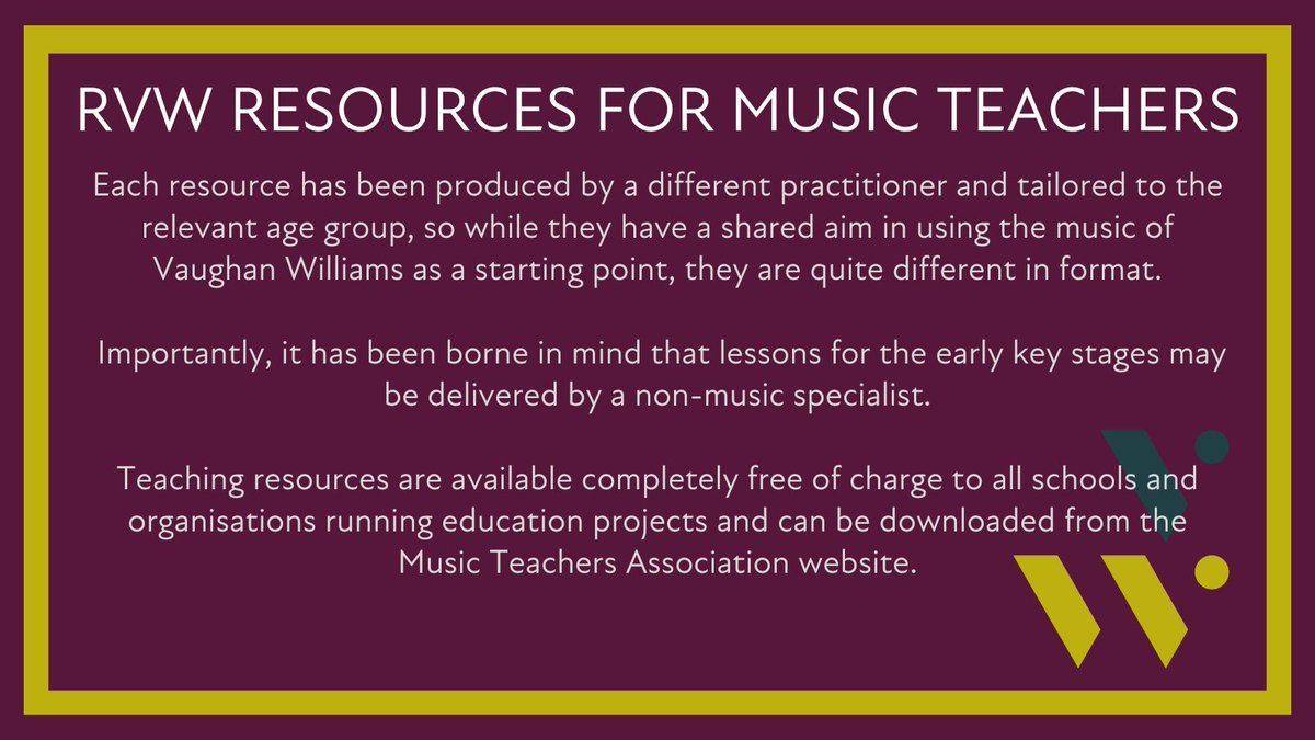 A programme backed by us and produced by the Music Teachers’ Association, has been set up to provide resources for the teaching of various aspects of RVW’s work, from Early Years Foundation Stage through to Key Stage 5. Find the free resources here: bit.ly/3VPrZWQ