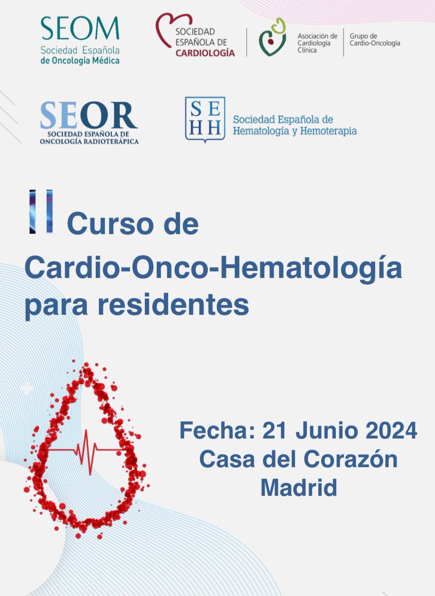 📣 II Curso de #cardiooncologia para residentes 
🗓️21 junio 24 ☀️en Madrid

👉 Prevención, monitorización. Y seguimiento del paciente
👉 Enfoque multidisciplinar 
👉 Mesas redondas y talleres interactivos 

No te lo pierdas!!

➡️ secardiologia.es/images/icagend…