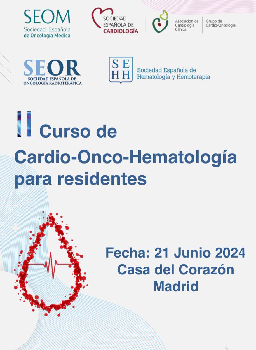 📣 II Curso de #cardiooncologia para residentes 🗓️21 junio 24 ☀️en Madrid 👉 Prevención, monitorización. Y seguimiento del paciente 👉 Enfoque multidisciplinar 👉 Mesas redondas y talleres interactivos No te lo pierdas!! ➡️ secardiologia.es/images/icagend…