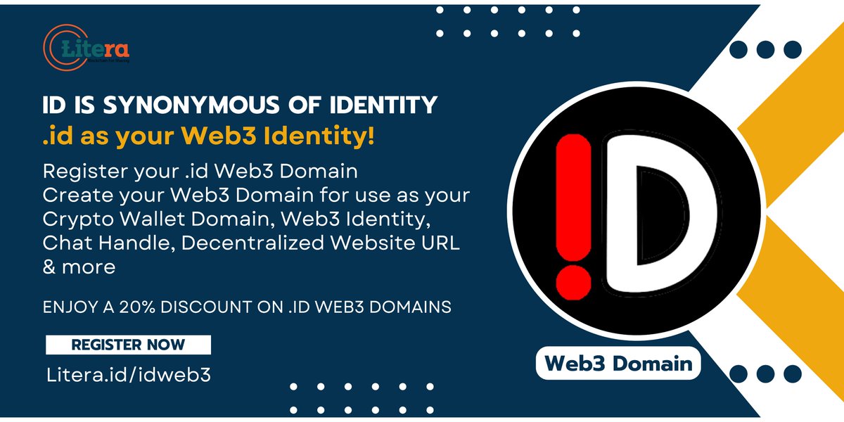 ID is synonymous of IDentity | .id as your Web3 Identity!

Create your Web3 Domain for use as your Crypto Wallet Domain, Web3 Identity, Chat Handle, Decentralized Website URL & more

Register your .id Web3 Domains at : app.open.name/tldDetail?tld=…

#web3 #web3domains #web3domain