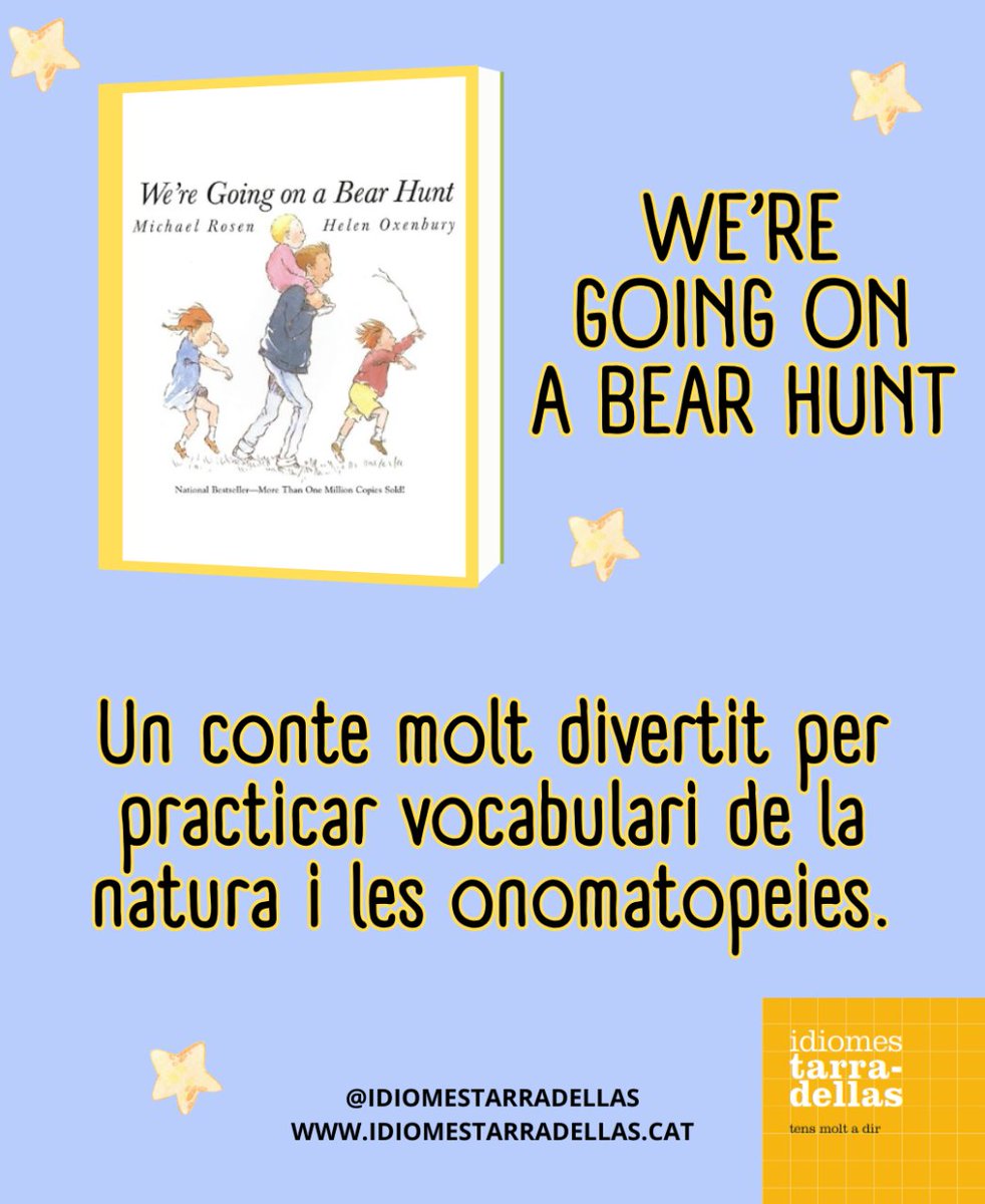 Avui us recomanem:
🏕️❄️🧸WE'RE GOING ON A BEAR HUNT🏕️❄️🧸
Podreu practicar vocabulari de la natura i les onomatopeies.
#academia #idiomes #academiaidiomes #contes #contesenangles #english #kids #weregoingonabearhunt #lescorts #eixample #esquerraeixample #idiomestarradellas