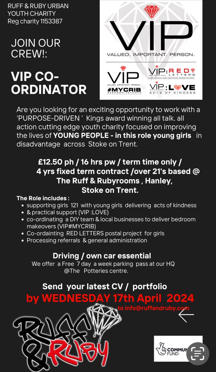 ruffandruby's tweet photo. Please share for us ! :👊
2 NEW JOBS !!
Come RUN WITH US & make a BIG difference across the city !
& help us to change the trajectory of peoples lives across the city !
#WORKONPURPOSE #wearestoke https://t.co/9C7siSMc5H