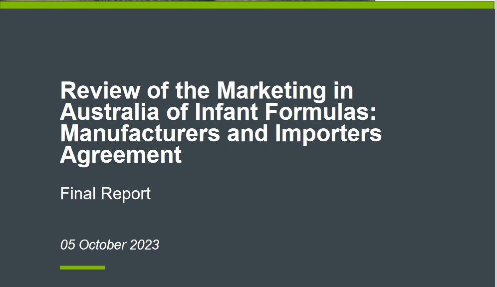 'A voluntary, self-regulatory approach is no longer fit for purpose. We recommend establishment of a stronger regulatory framework...a legislated, prescribed, mandatory code' Good to (finally) see this review out today on infant formula marketing in Aus health.gov.au/sites/default/…