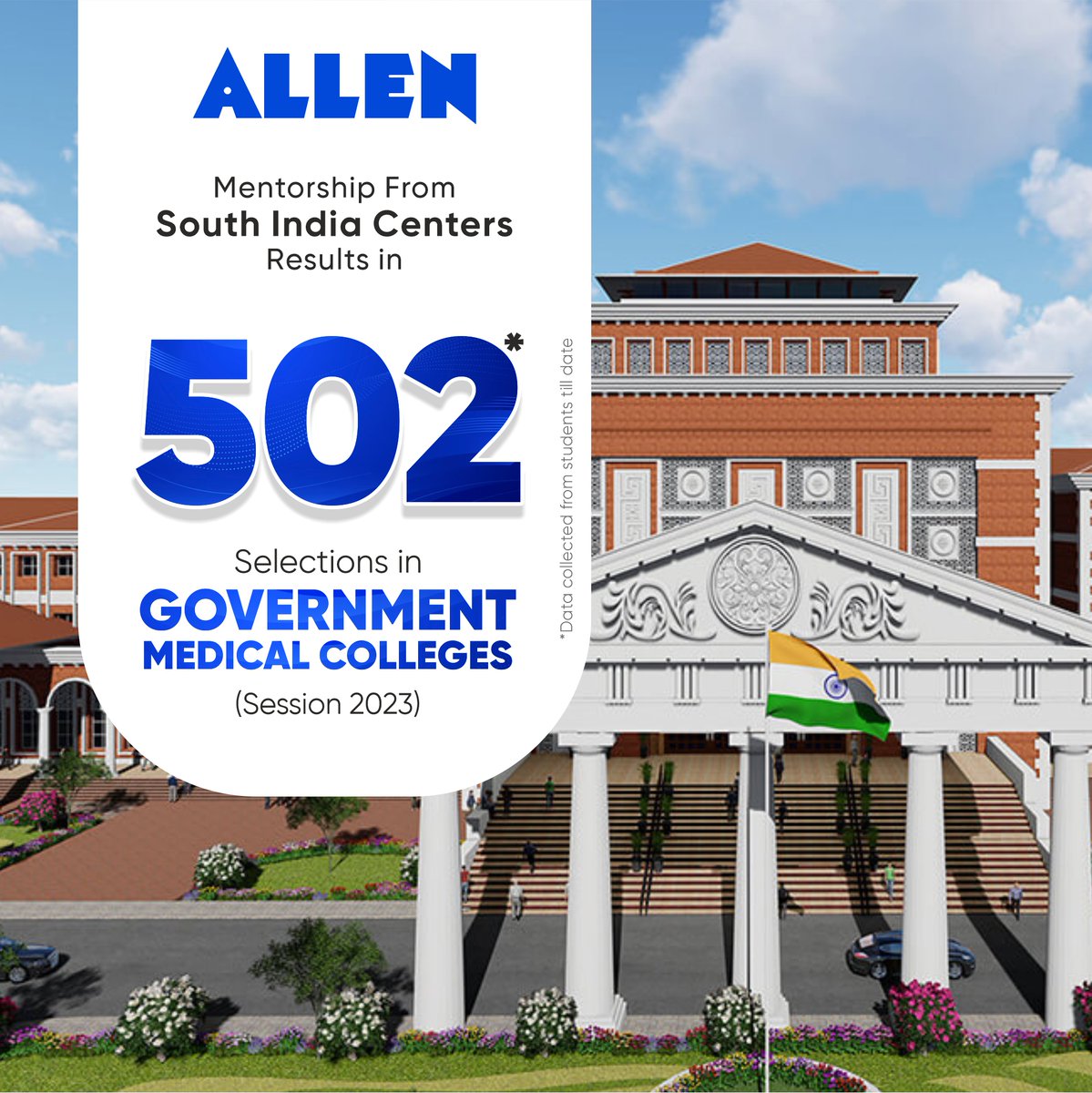#ALLENSouthIndia celebrates an incredible milestone with 502 Selections in Government medical colleges for the session 2023!

✨ Kudos to our dedicated students and our excellent faculties for making this possible!

#ALLENSuccess #Futuredoctors #502MedicalSelections #ALLEN