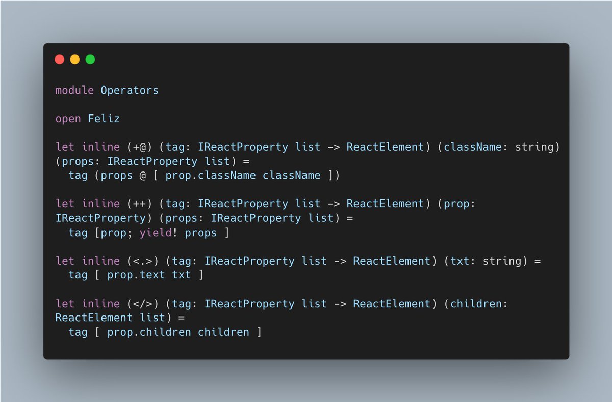 Building #React components with #Fable and #Feliz becomes much more enjoyable when you can create custom className and children operators! gist.github.com/lukaszkrzywizn…