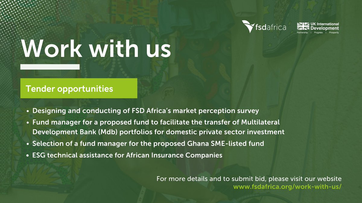 Here are our current tender opportunities. Learn how you can collaborate with us on projects that drive positive change and innovation in #Africa's financial sector. Whether you're an established firm or an emerging player, there's a space for you to contribute to our mission of…