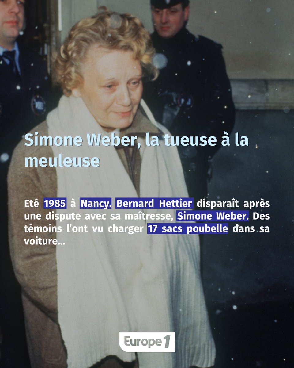 Simone Weber est morte hier à Cannes Simone Weber, la tueuse à la meuleuse, disponible en podcast ! Bernard Hettier disparaît après une dispute avec sa maîtresse, Simone Weber. Des témoins l’ont vu charger 17 sacs poubelle dans sa voiture... @hondelatte #hondelatteraconte