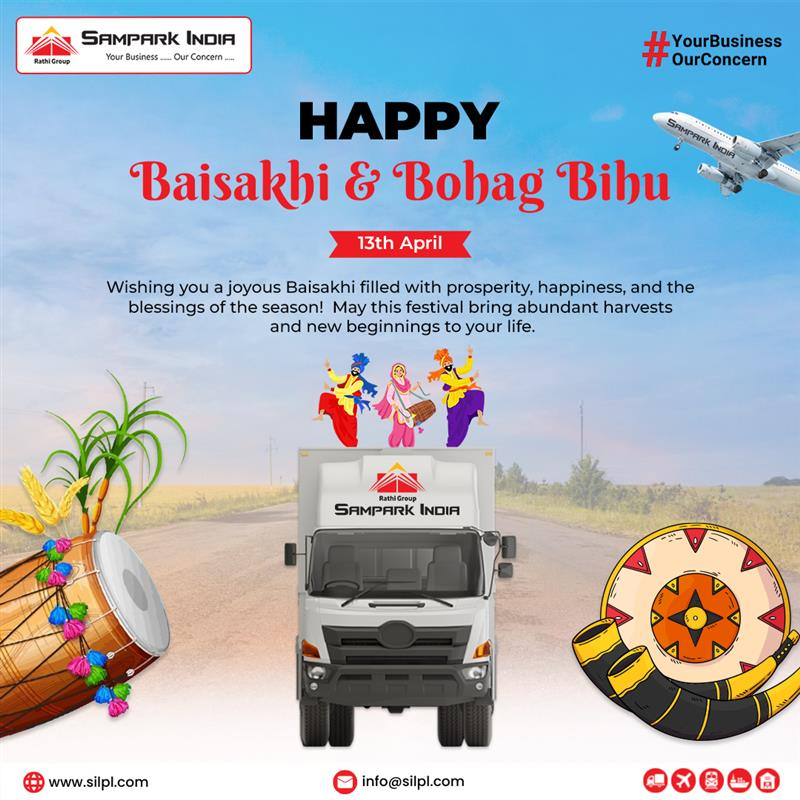 From the colorful fields of Baisakhi to the rhythmic beats of Bohag Bihu, let's soak in the rich traditions and spread happiness together! 💃🌾
.
.
.
#HappyBaisakhi #BahagBihu #Blessings #GoldenHarvest #UnityInDiversity #SamparkIndiaLogistics #RathiGroup #VocalForLocal
