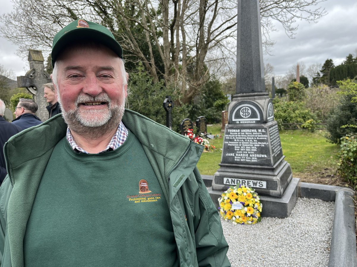 At the service to rededicate the 19th century grave of Prof Thomas Andrews … academics, scientists, local historian Dr Tom Hartley, Maurice from Grave Concern & the Andrews brothers Robert and Johnny.