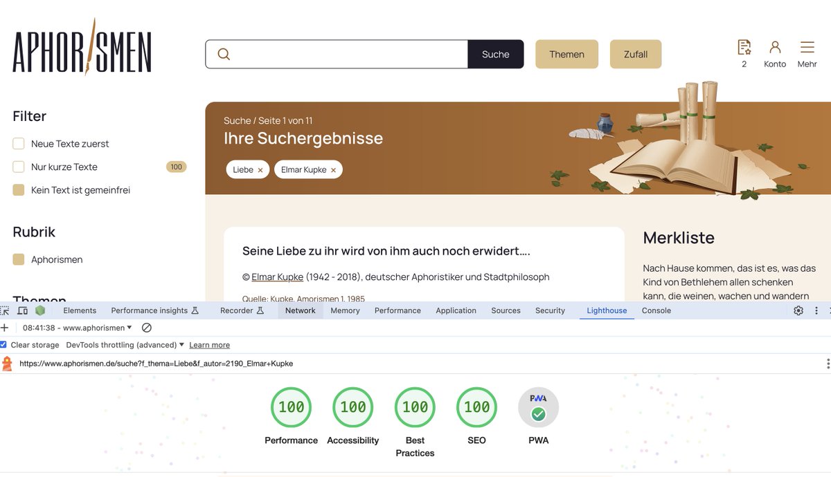 Congratulations, Lighthouse Score 100 ;-)
Something must have changed in the calculation of the Lighthouse Score in the current version of Chrome because a few weeks ago we didn't quite reach 100%, and we haven't made any changes to the website.