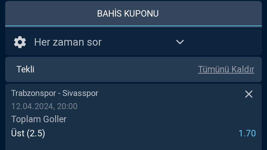 📝 Günün teklisi YORKBET''de oynanır...

TRABZONSPOR 🆚 SİVASSPOR 

👍 2.5 ÜST 

📈 ORAN : 1.70

✅ Üyelik ve Giriş : bahispozitif.link/yorkvip