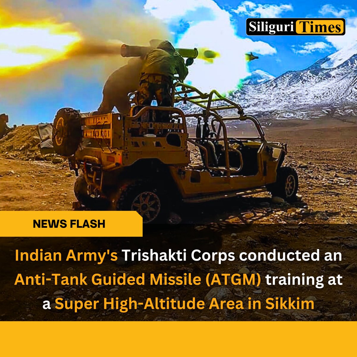 SiliguriTimes's tweet photo. Indian Army's Trishakti Corps conducted an Anti-Tank Guided Missile (ATGM) training at a Super High-Altitude Area in Sikkim
#indianarmy #TrishaktiCorps #sikkim #ATGM #bharat #siliguritimes #army #highaltitudearea https://t.co/7J1gGECXvx