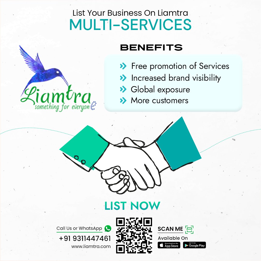 'Unlock the potential of your business by listing it on Liamtra! Reach a wider audience, boost your brand visibility, and enjoy the benefits of our global platform. List with Liamtra today!'

#ListWithLiamtra #BusinessListing #BrandVisibility #GlobalPlatform #ExpandYourReach