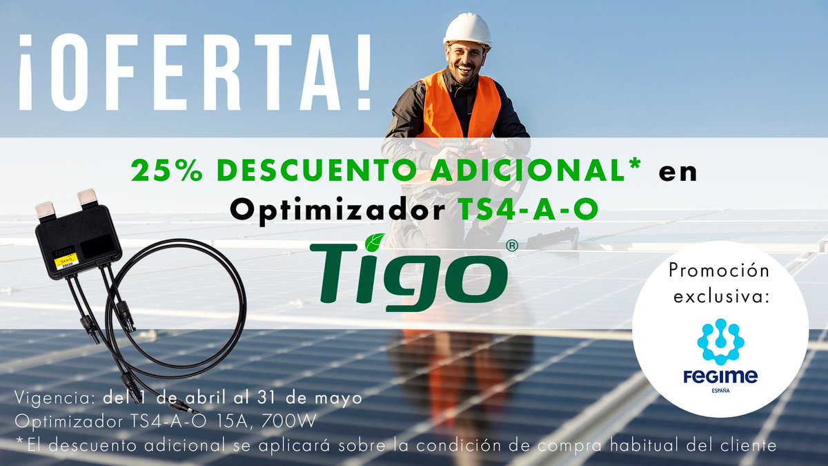 Fegimeonline's tweet photo. 📢 ¡Aún estás a tiempo!
🗓 Hasta el 31 de mayo podrás disfrutar de estas ofertas únicas que llevarán tu instalación de #fotovoltaica al siguiente nivel.
Promoción exclusiva de #Fegime 🔝
#Salicru #Tigo #promoción #primerasmarcas #fotovoltaica https://t.co/TwhsgqMIjf