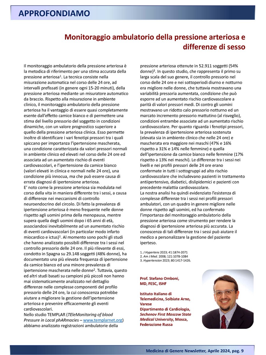Stefano Omboni MD FESC ISHF (@stefanoomboni) on Twitter photo Il mio articolo sul notiziario del Centro di Riferimento per la Medicina di Genere dellâ <a href="/istsupsan/">Istituto Superiore di SanitĂ </a> Le differenze tra i sessi nei profili pressori delle 24 ore vanno considerate nella gestione dellâ #ipertensionearteriosa nelle #donne.
Qui il notiziario bit.ly/3xyVAtq Il mio articolo sul notiziario del Centro di Riferimento per la Medicina di Genere dellâ <a href="/istsupsan/">Istituto Superiore di SanitĂ </a> Le differenze tra i sessi nei profili pressori delle 24 ore vanno considerate nella gestione dellâ #ipertensionearteriosa nelle #donne.
Qui il notiziario bit.ly/3xyVAtq