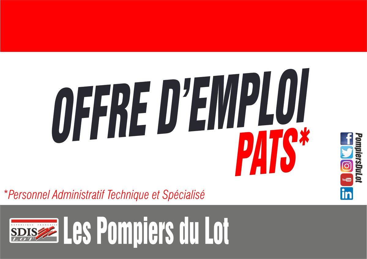 Pour sortir du #Lot, rien de tel que d'y entrer...
Les @PompiersDuLot  recrutent un chargé ou une chargée de #communication... 
Retrouvez l'offre d'emploi complète et les modalités de candidature ici :
emploi-territorial.fr/offre/o0462404…
@rescomSP