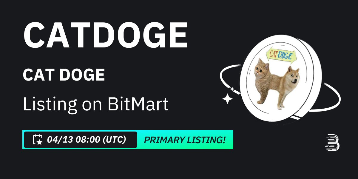 #BitMart is thrilled to announce the exclusive primary listing of CAT DOGE (CATDOGE) <a href="/CAT_DOGE2024/">CAT DOGE</a>  🎉

💰Trading pair: $CATDOGE/USDT
💎Deposit: Already opened
💎Trading: 4/13/2024 08:00 AM UTC

Learn more: support.bitmart.com/hc/en-us/artic…
