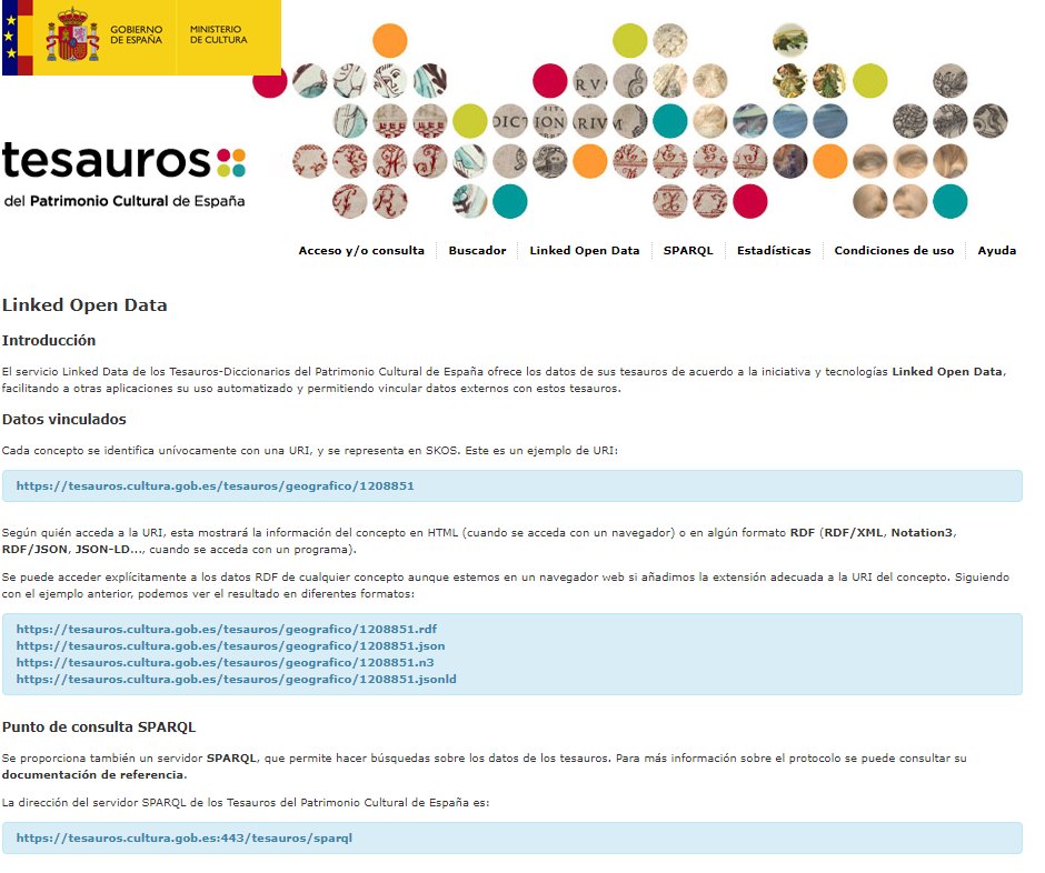 💡¿Conoces Tesauros? Es el servicio de datos enlazados del Patrimonio Cultural de España, que ofrece datos de sus tesauros mediante tecnologías de linked open data. 🔍Puedes consultar con SPARQL e incluso descargar los datos en formatos reutilizables 👉bit.ly/3UbHyXz