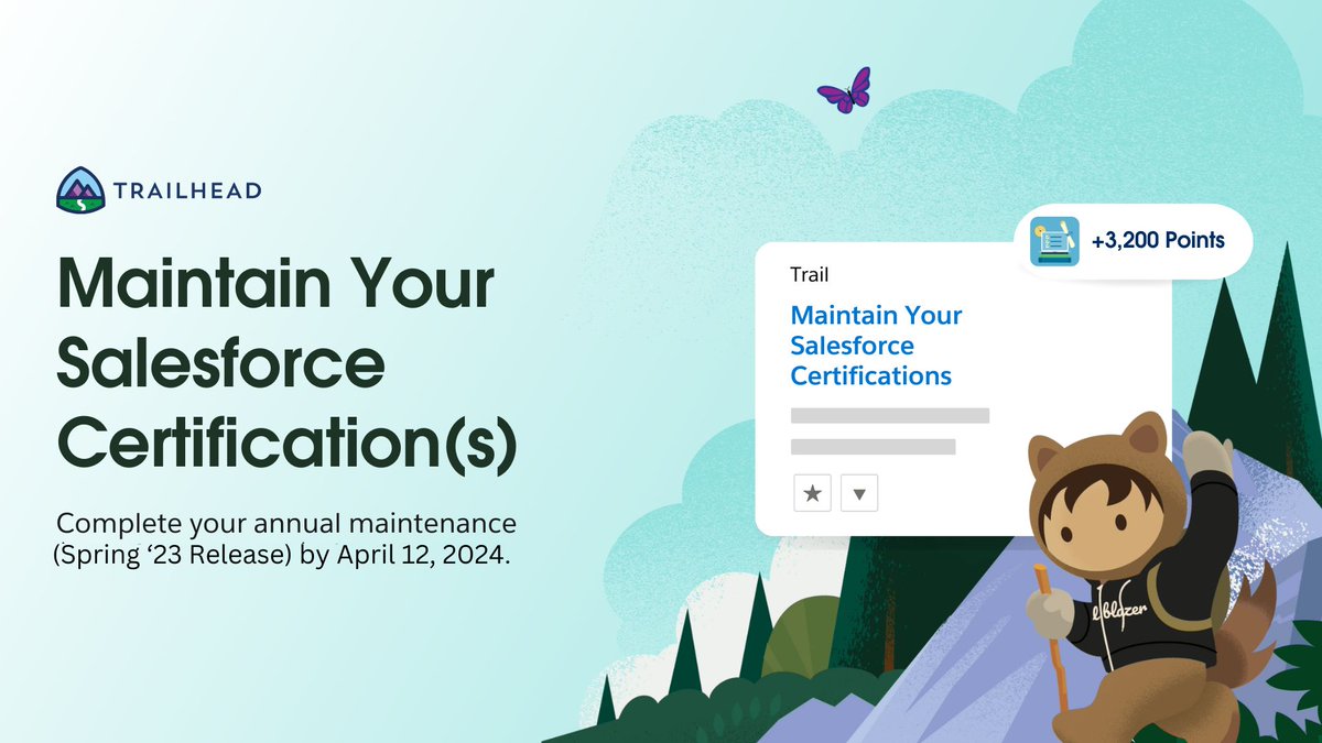 REMINDER- Today 12th April is the day to maintain your hard-earned @Salesforce certs - complete the Spring '23 Salesforce Certification Maintenance modules on @Trailhead TODAY! More details- lnkd.in/gwGm6eB8 #Salesforce #Trailhead #Certifications #SalesforceCertified