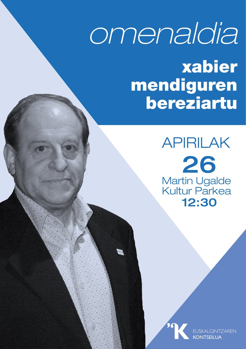 XABIER MENDIGUREN BEREZIARTURI OMENALDIA Apirilaren 26an, ostiralarekin, Kontseiluko lehenengo idazkari nagusiaren omenezko ekitaldia egingo dugu, 12:30ean Martin Ugalde Kultur Parkean. Atsegin handiz gonbidatu nahi zaituztegu omenaldira.