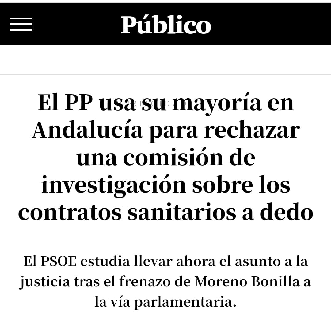 🔴 Lo que Moreno Bonilla quiere tapar, impidiendo una comisión de investigación sobre los contratos de emergencia, es el saqueo de la sanidad pública. 👉 Se niega a dar explicaciones porque su gobierno urdió un sistema opaco para derivar los recursos públicos al negocio…