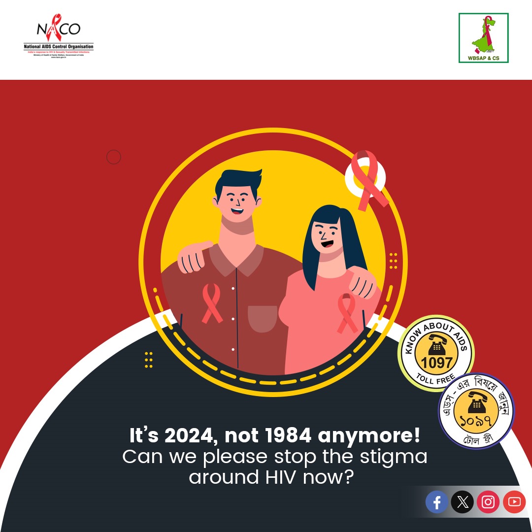 It's time to leave stigma behind. In 2024, let's embrace compassion and understanding towards those living with #HIV. We have to break barriers and build a more inclusive society. #AIDS #hivawareness #wbsapcs #health #aidsawareness #hivtesting #HIVFreeIndia #IndiaFightsHIVandSTI