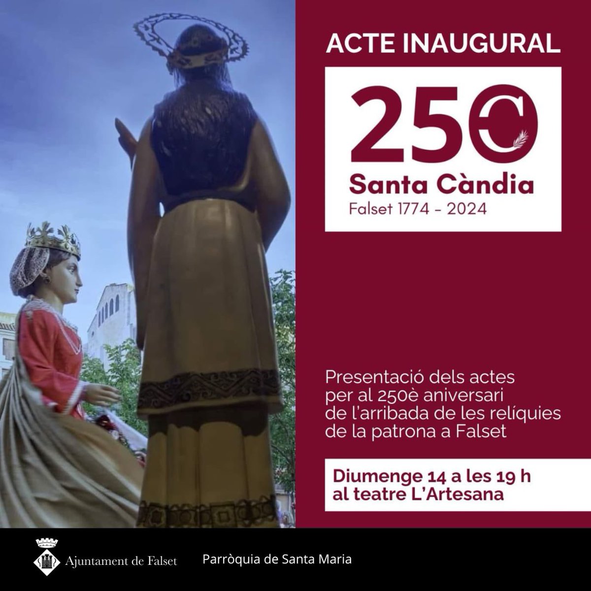 Aquest cap de setmana a Falset…

👉Divendres, l’hora del conte a la biblioteca!
👉Dissabte, festival familiarde jocs amb La Carinyena!
👉Diumenge, acte inaugural dels 250 anys de l’arribada de les relíquies de Santa Càndia a Falset al teatre!