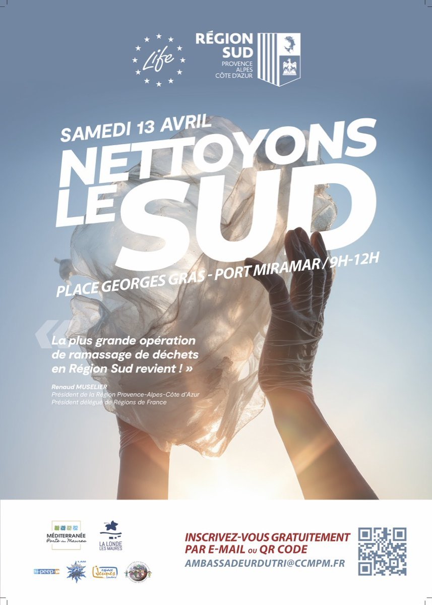 ♻ Demain, samedi 13 avril, on compte sur vous très nombreux pour la deuxième édition de #NettoyonsleSud, organisée sur les plages de la @villelalonde83 par @maregionsud avec MPM 🕧 9h📍Place G. Gras - Port-Miramar 📌 Infos + : swll.to/nettoyonslesud…