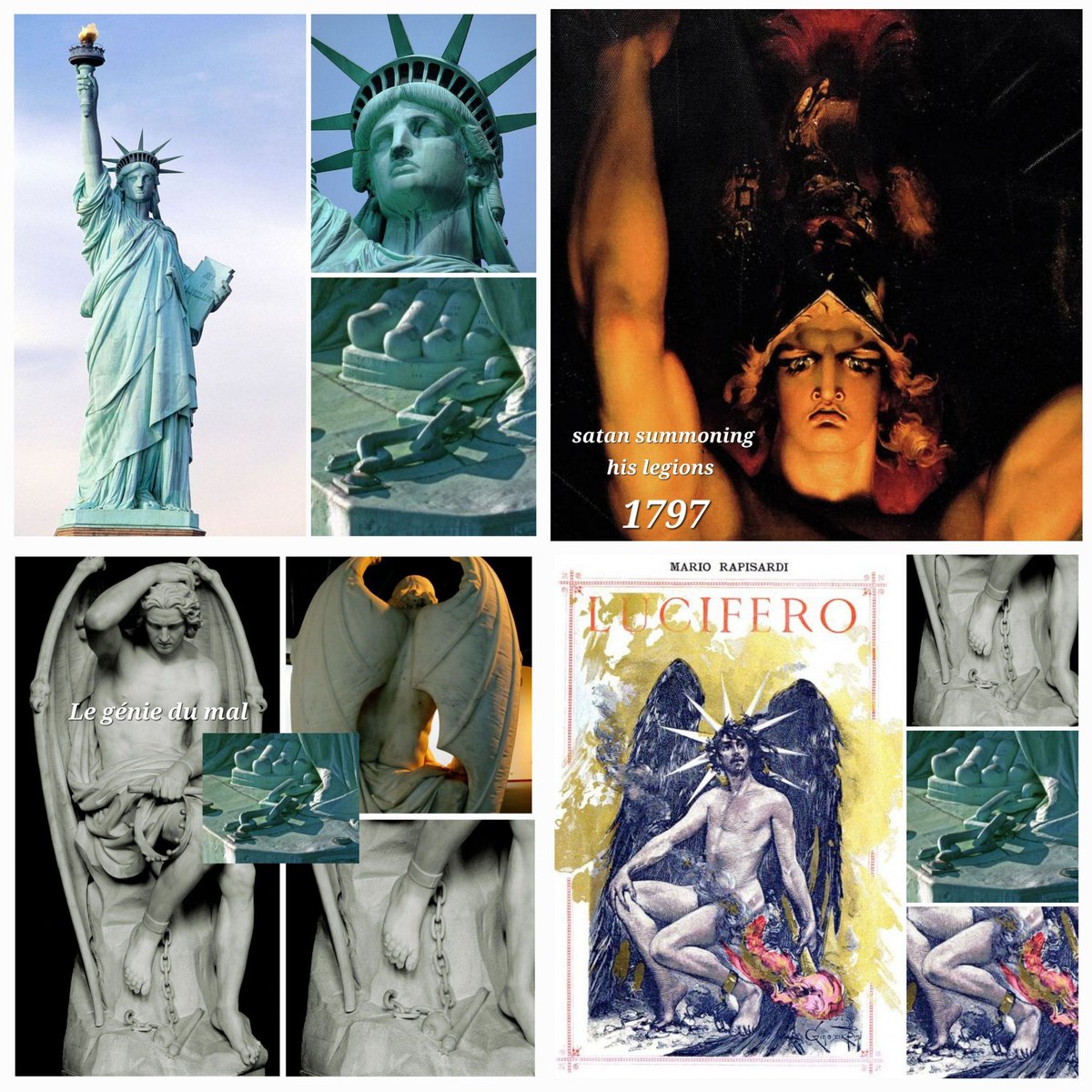 Earstohearyou's tweet image. The Statue of Liberty was UNVEILED in 1886 on America's CENTENARY, it's said.
Le génie du mal (genius of evil), known informally as The Lucifer of Liège a 'marble' statue installed in Belgium in 1848...
Poem by Mario Rapisardi and illustrated by 40 drawings by Gino De' Bini.…