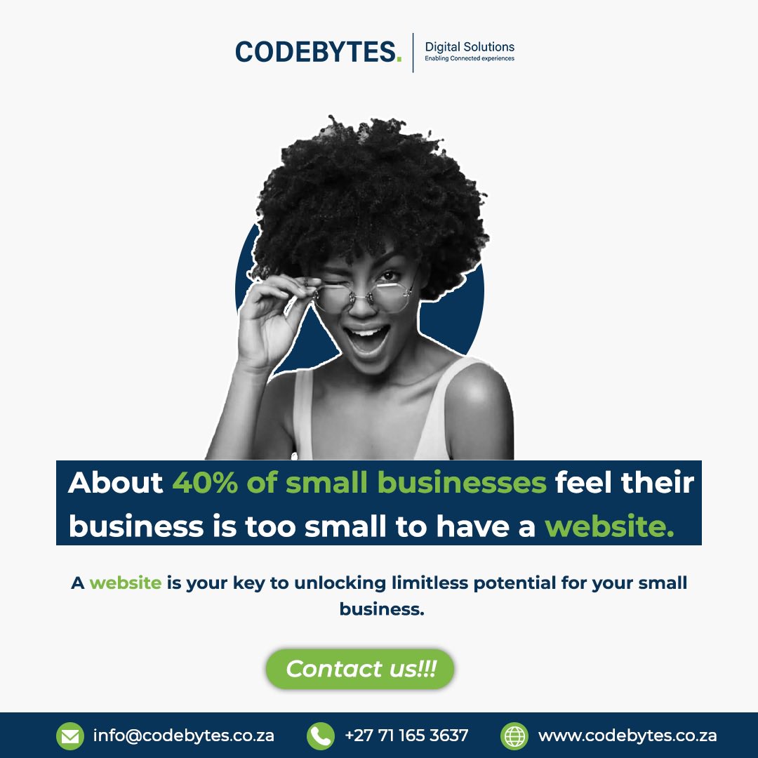 We offer Website Design Services for your business After we assess your goals & target audience, we will custom design a website that matches your brand. Let's find the right solution for your needs & budget! 📞 071 165 3637 ✉️ info@codebytes.co.za 🌐 codebytes.co.za