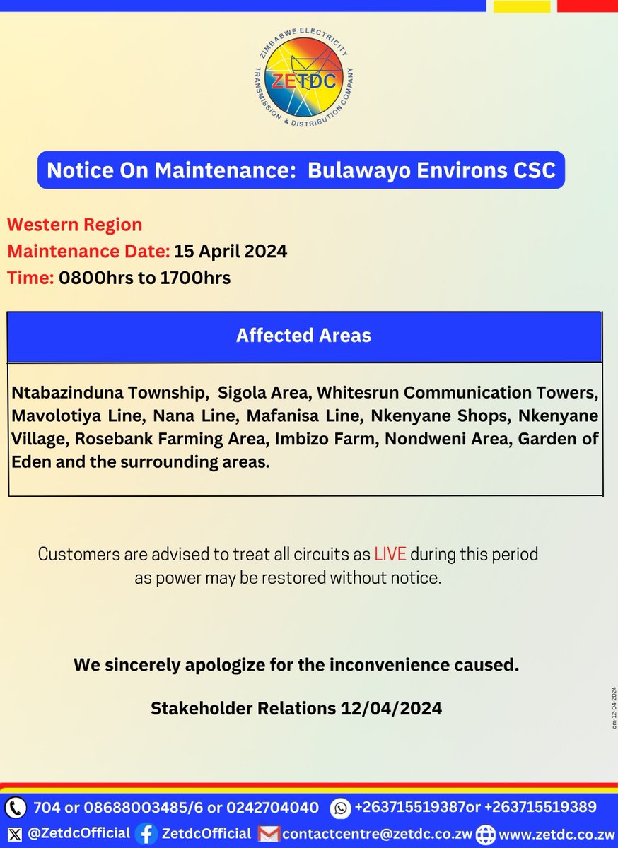 #NoticeOnMaintenance
Clients in the mentioned areas kindly take note.