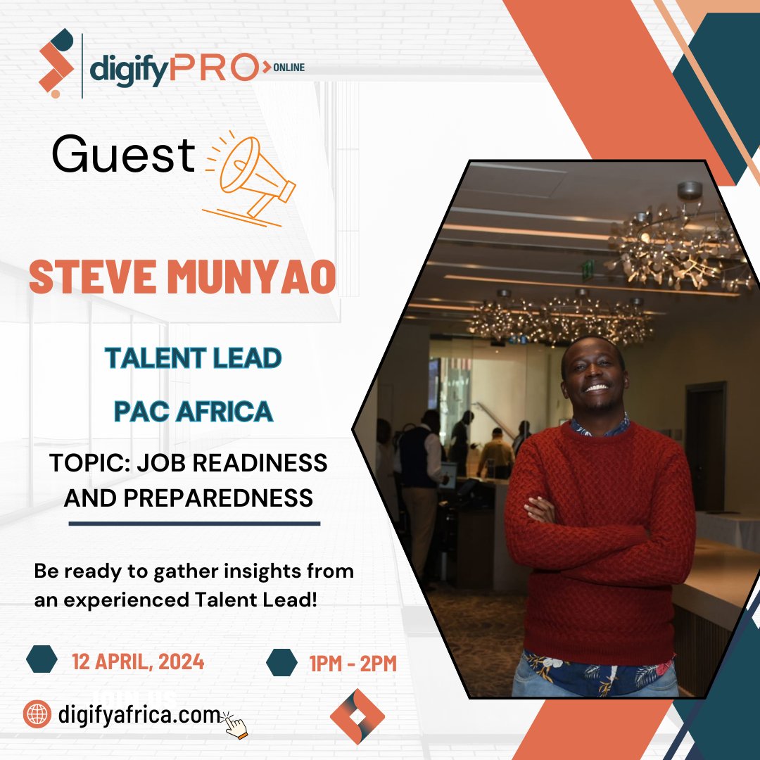 DigifyKE's tweet image. Excited to welcome Steve, Talent Lead at Pac Africa, to share his expertise on job readiness! Join us as he delves into CV crafting, mastering LinkedIn for job searches, and nailing those interview questions. Get ready to level up your career game! 

#DigifyKe #eTIMS #Eastleigh