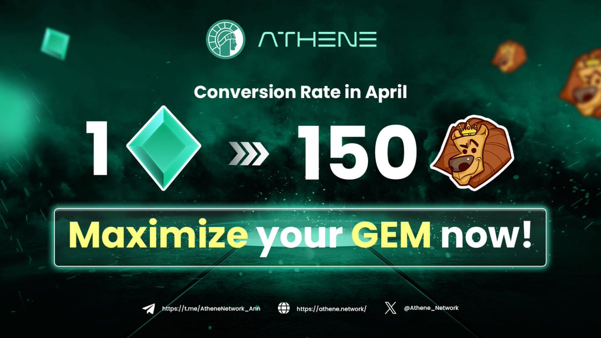 Hi ATH Miners,

📌 Premium packages (vip.athene.network) 
📌 Lion Private Round (lion.athene.network)
📌 Athene Launchpad (launch.athene.network) is officially opened

🎉 In April, the conversion rate at:

♻️ 1 GEM = 150 LION

🚀 Maximize your GEM quantity by ramping…