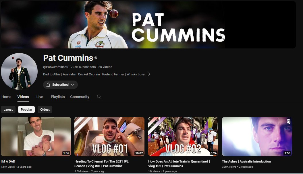 There is a YouTube channel of @patcummins30 and it has only 200k subs come-on folks, patty mama ki break eddam! YT Link - youtube.com/@PatCummins30 @SunRisers @SunrisersEC @SunrisersFansRE @SUNRISERSU