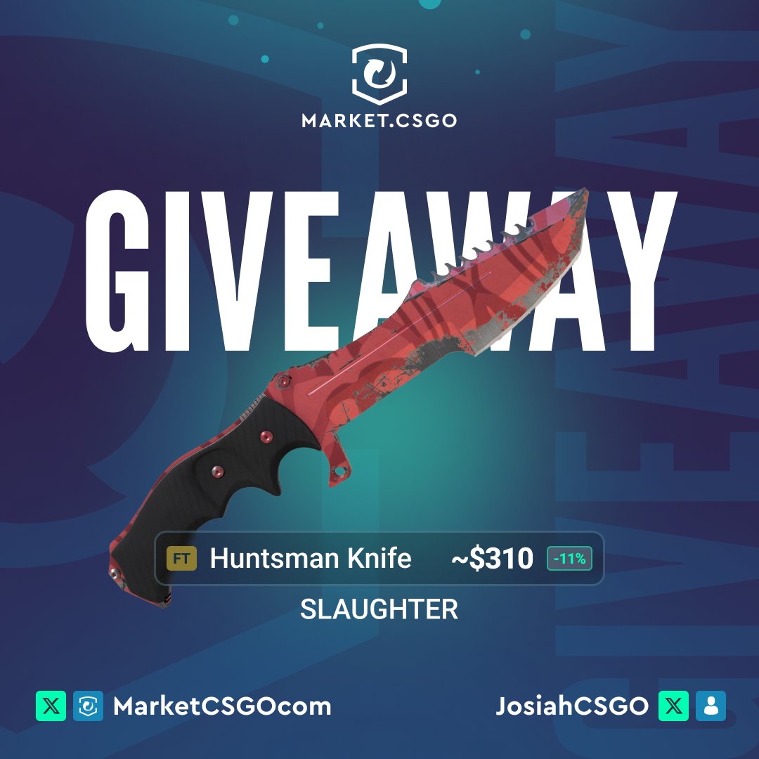 Together with my trusted friends @MarketCSGOcom we are running this giveaway for: 🎁 ★ Huntsman Knife slaughter worth $310🎁 To enter make sure to: - RT - Follow @MarketCSGOcom & @JosiahCSGO - Tag a friend in the comment section!