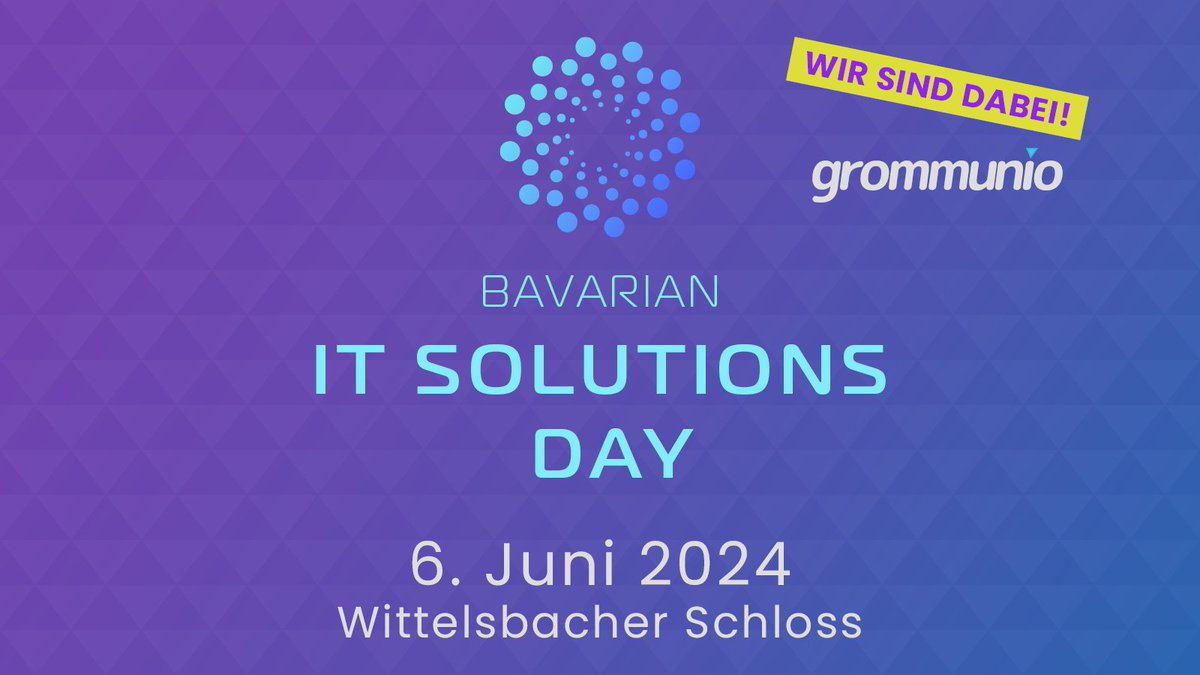 Wir sind am 6. Juni beim Bavarian IT Solutions Day im Wittelsbacher Schloss.
Kommen Sie vorbei und informieren Sie sich über die neusten Innovationen in der IT Landschaft.
Die Teilnahme ist kostenlos, Anmeldung erforderlich.

Hier erfahren Sie mehr: bit-solutions-day.de