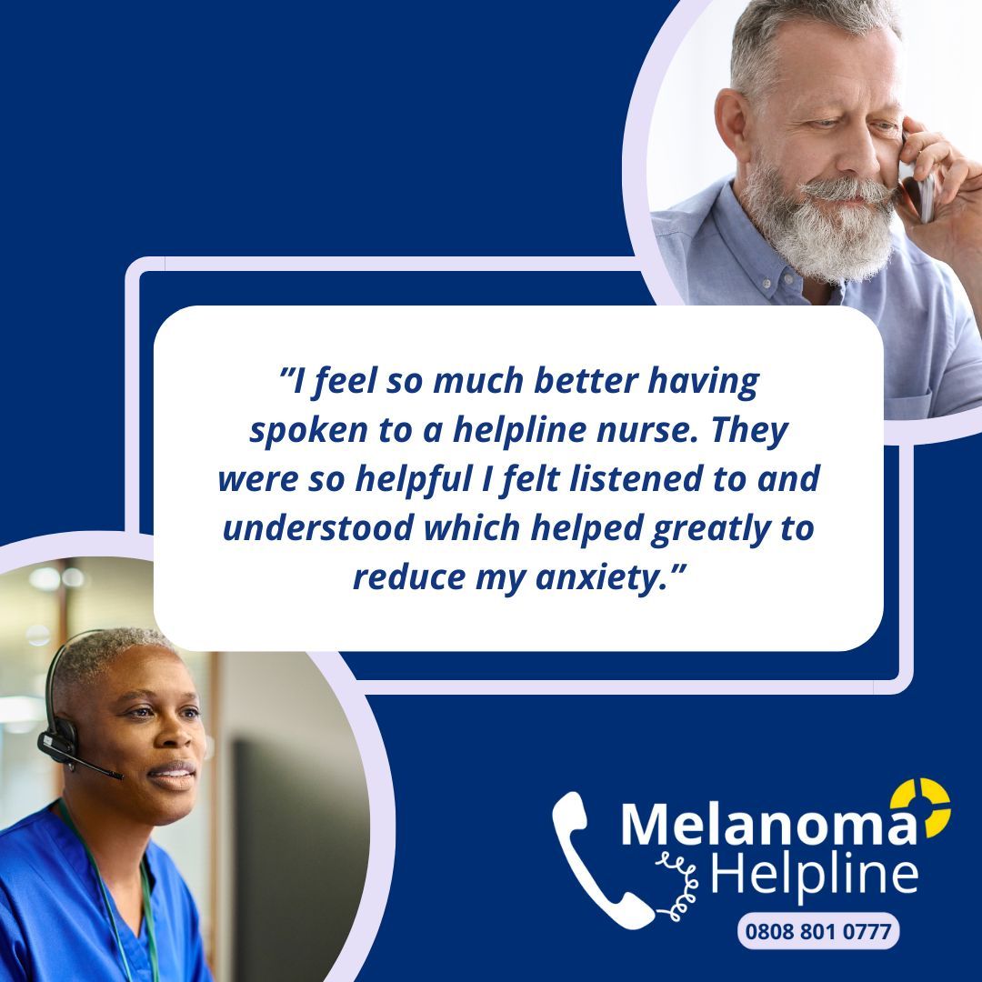 The Melanoma Helpline service is here for you when you need it most 💙 ☎️ 0808 801 0777 🕐 Mon- Fri: 1pm-2pm & 7pm-9pm Sun: 7pm-9pm #melanoma #melanomaskincancer #melanomahelpline #patientsupport #melanomasupport