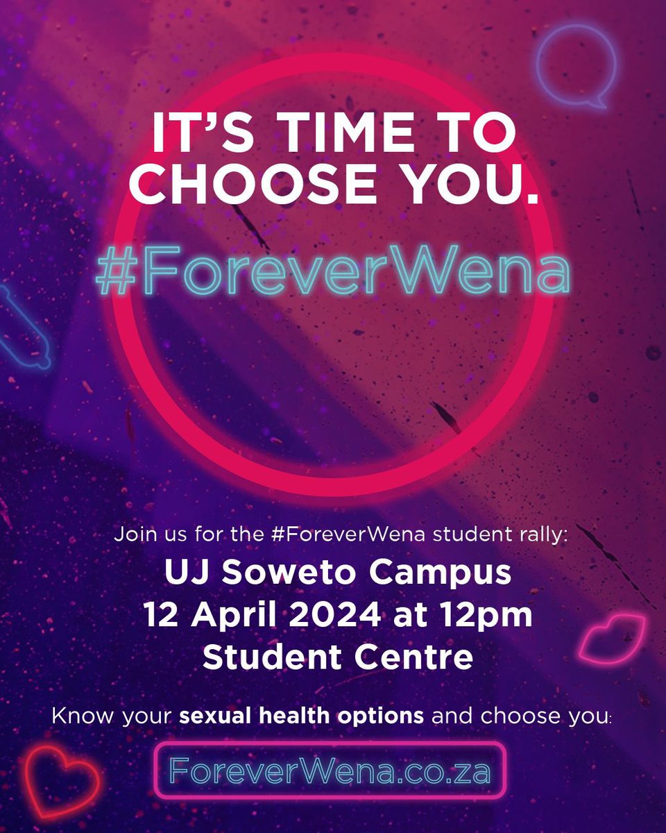 Come through - it’s time to choose you. Join the #ForeverWena movement today from 12pm, UJ Soweto Campus Student Centre. Be there! @ForeverWenaZA foreverwena.co.za