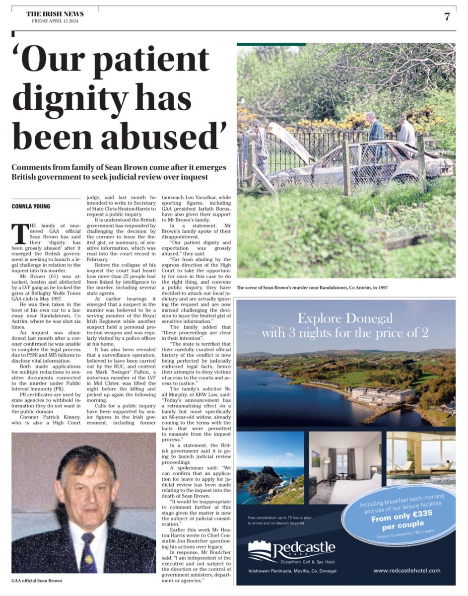 Brown family statement “Our patient dignity has been abused. Rather than embrace the opportunity for once in this case to do the right thing, and convene a public inquiry, the Govt have launched an attack on the independence of the judiciary, but also an attack on the truth.”